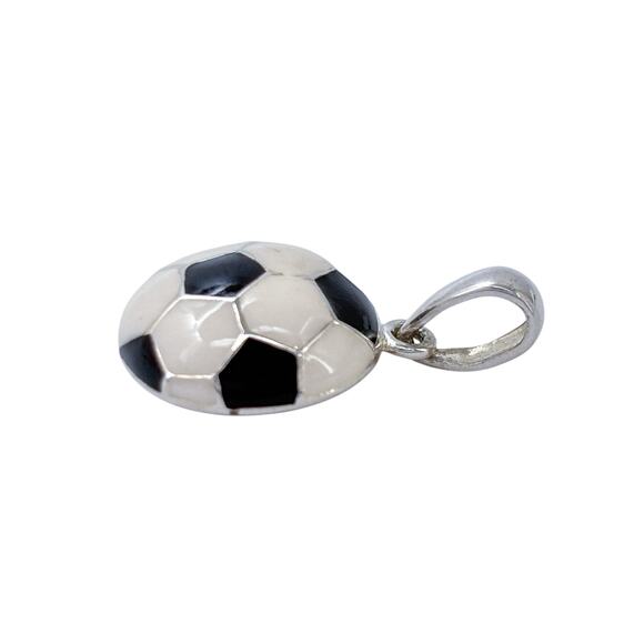 Estate Sterling Silver 925 Enamel Soccer Ball Pendant - Picture 7 of 9